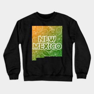 Colorful mandala art map of New Mexico with text in green and orange Crewneck Sweatshirt